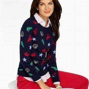 TALBOT’S Navy Lobster Crab nautical sweater medium